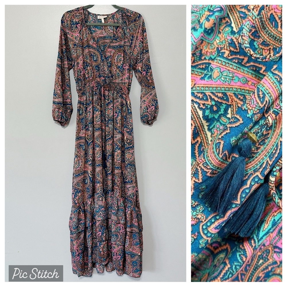Anthropologie Boemo Bohemian Tiered Hem Paisley Maxi Dress Size Medium